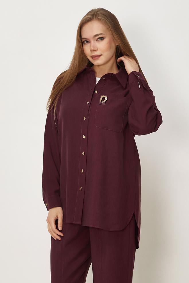 Hijab-Kleidung BURGUND HOSENANZUG MIT HEMDKRAGEN 46399 - ALVİNA