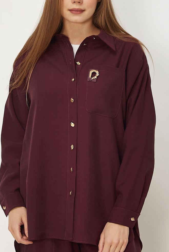 Hijab-Kleidung BURGUND HOSENANZUG MIT HEMDKRAGEN 46399 - ALVİNA