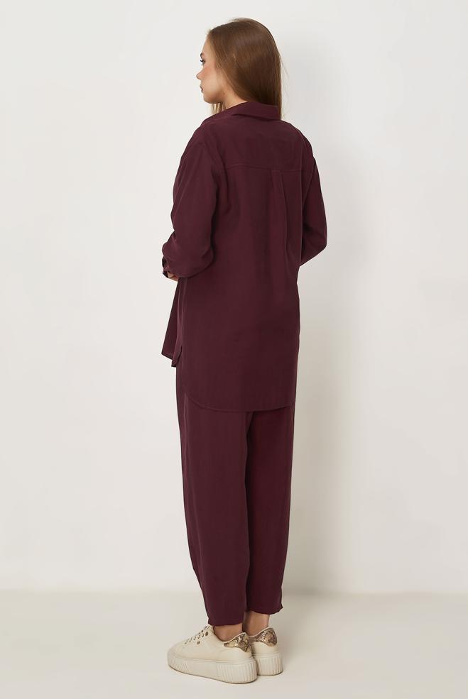 Hijab-Kleidung BURGUND HOSENANZUG MIT HEMDKRAGEN 46399 - ALVİNA