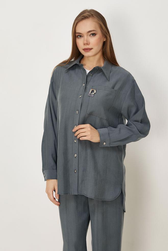 Hijab-Kleidung GRAU HOSENANZUG MIT HEMDKRAGEN 46399 - ALVİNA