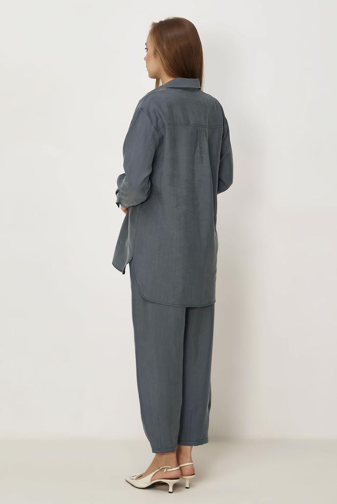 Hijab-Kleidung GRAU HOSENANZUG MIT HEMDKRAGEN 46399 - ALVİNA
