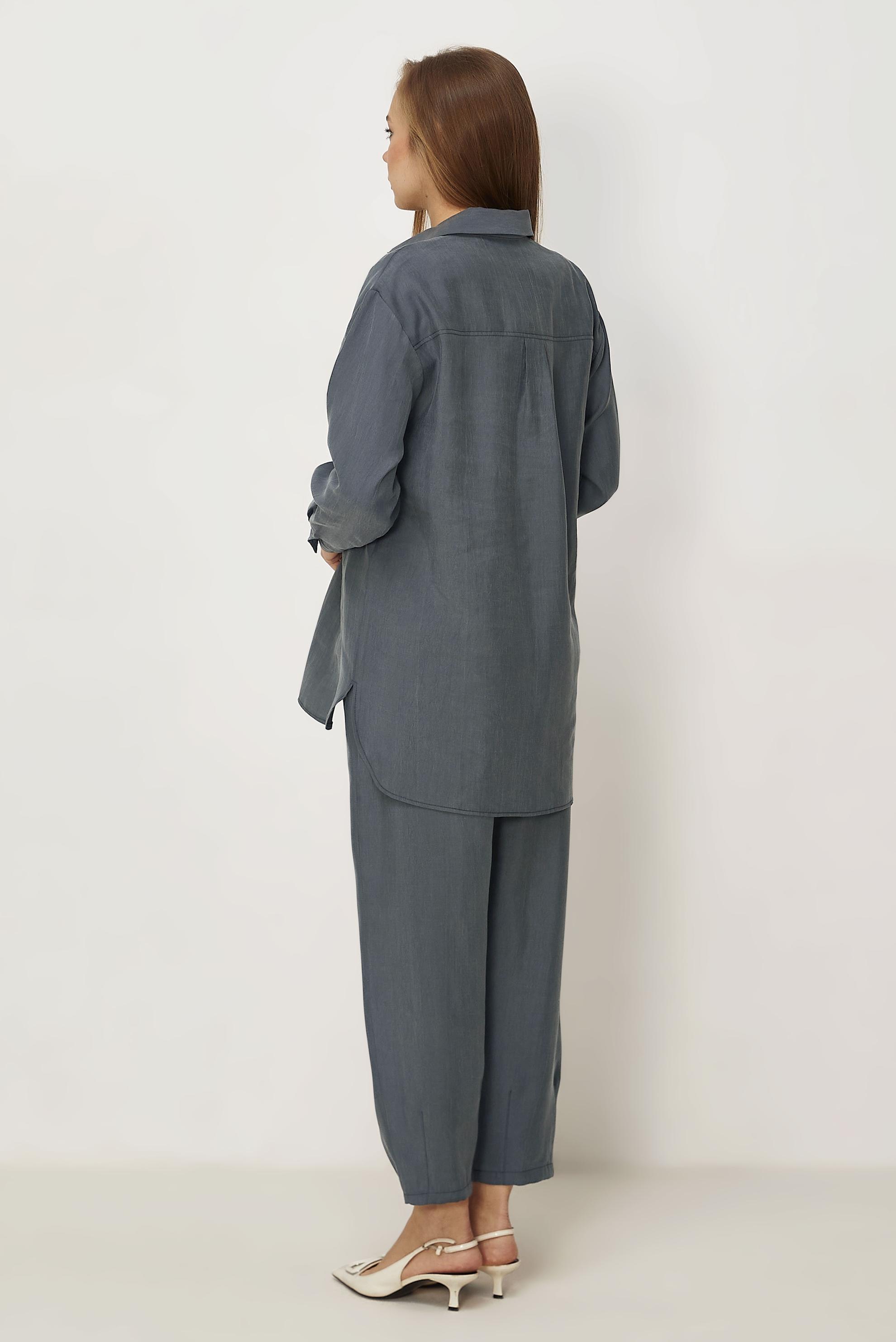 Hijab-Kleidung GRAU HOSENANZUG MIT HEMDKRAGEN 46399