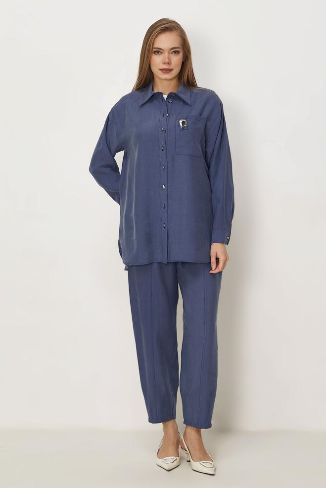 Hijab-Kleidung NAVY BLAU HOSENANZUG MIT HEMDKRAGEN 46399 - ALVİNA