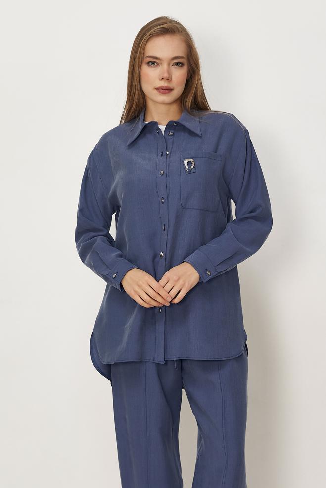 Hijab-Kleidung NAVY BLAU HOSENANZUG MIT HEMDKRAGEN 46399 - ALVİNA