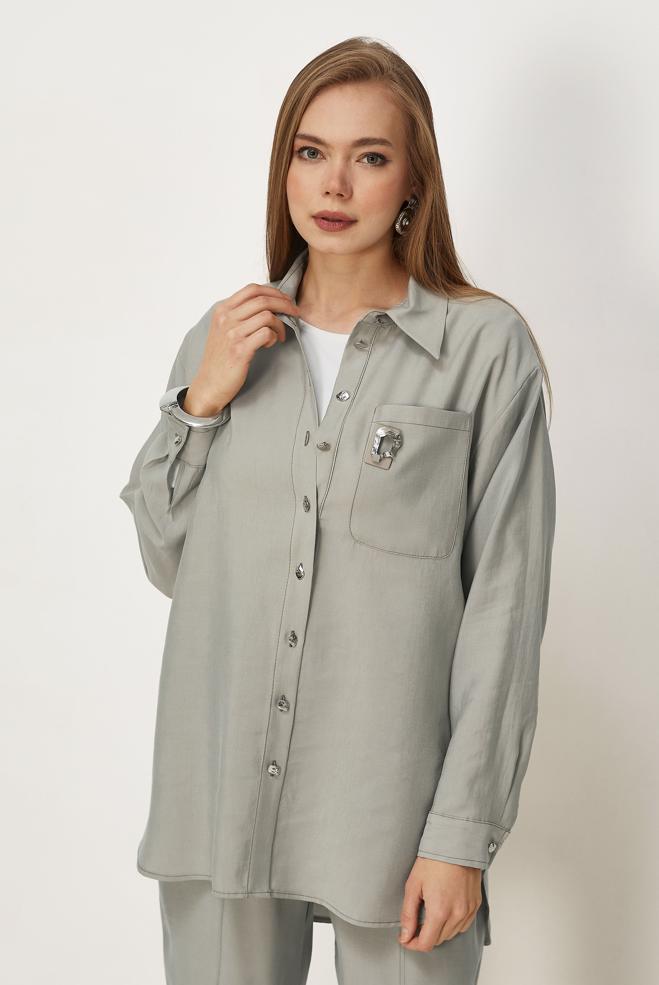 Hijab-Kleidung BEIGE HOSENANZUG MIT HEMDKRAGEN 46399 - ALVİNA