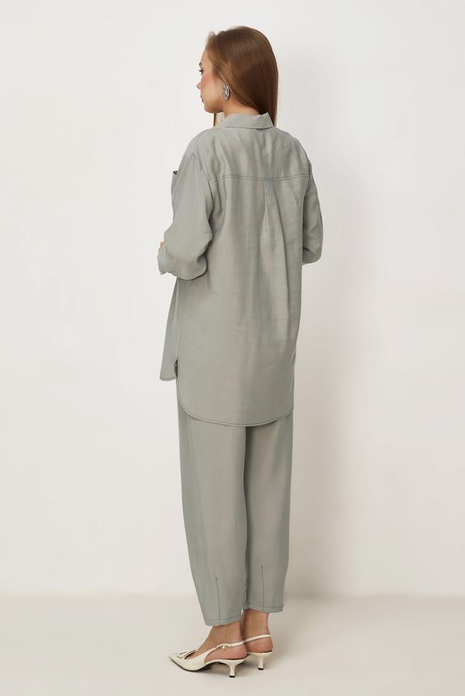 Hijab-Kleidung BEIGE HOSENANZUG MIT HEMDKRAGEN 46399 - ALVİNA