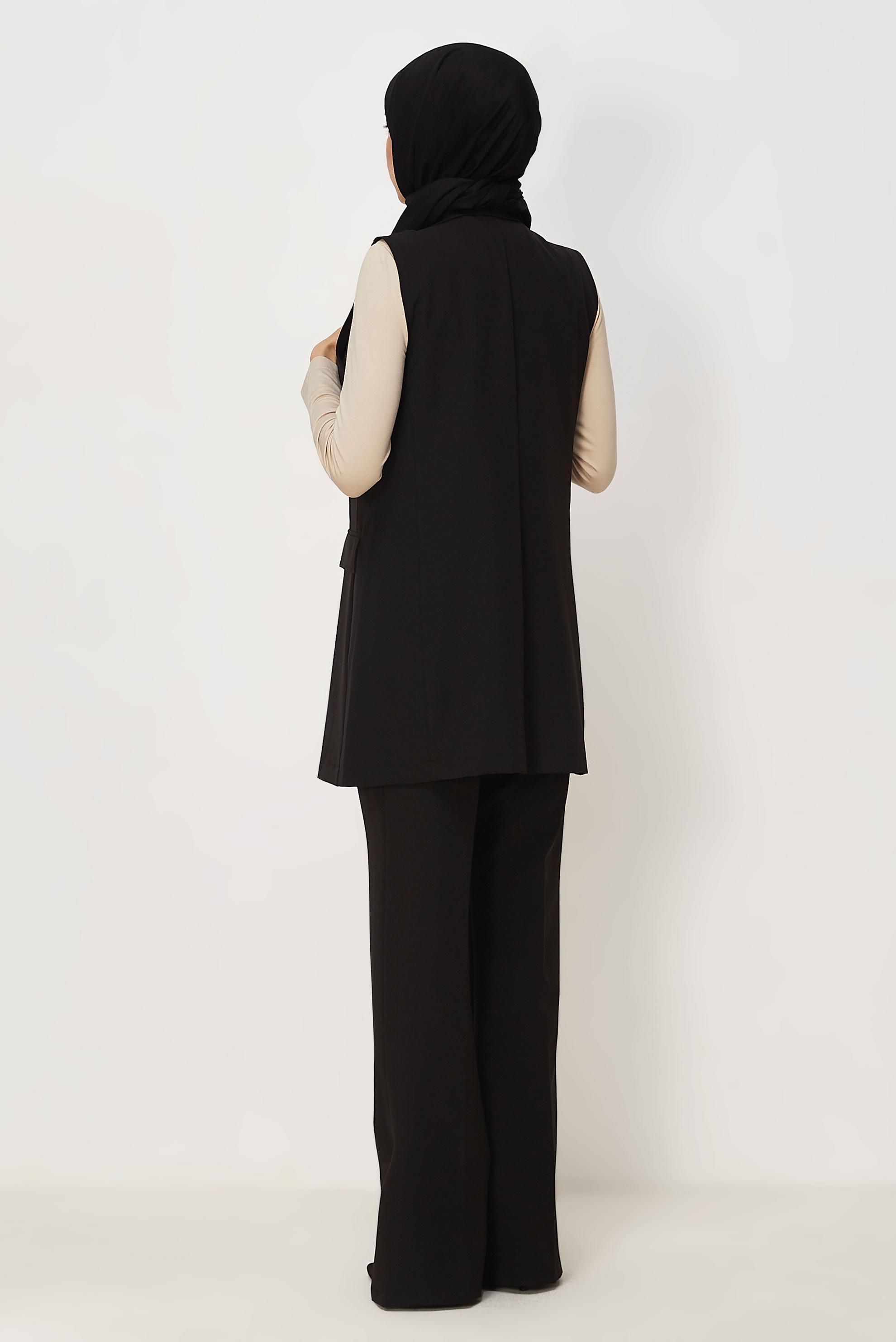 Tesettür giyim SİYAH YELEKLİ PANTOLONLU TAKIM 46408