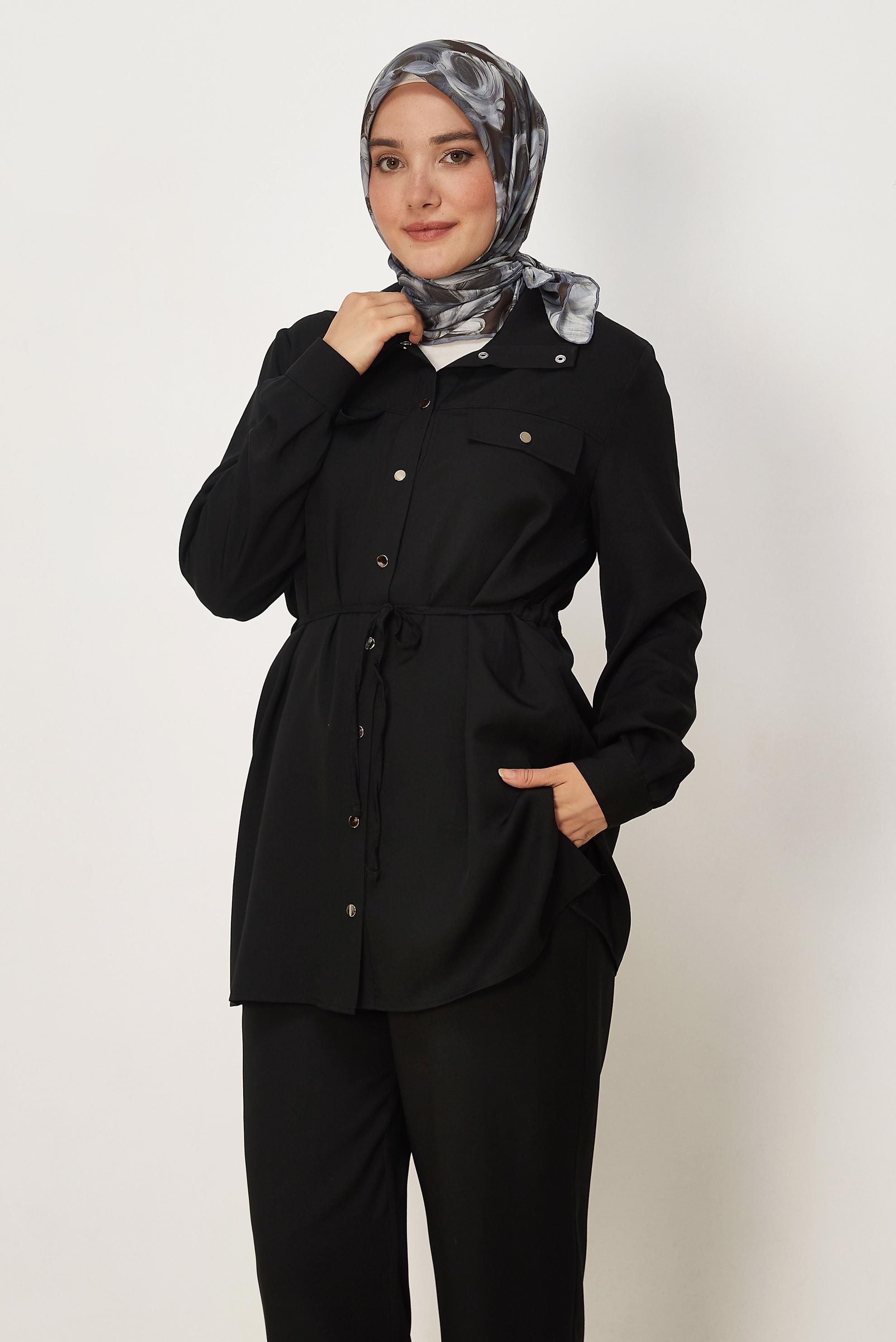 Tesettür giyim SİYAH PANTOLONLU LYOCELL TAKIM 46429