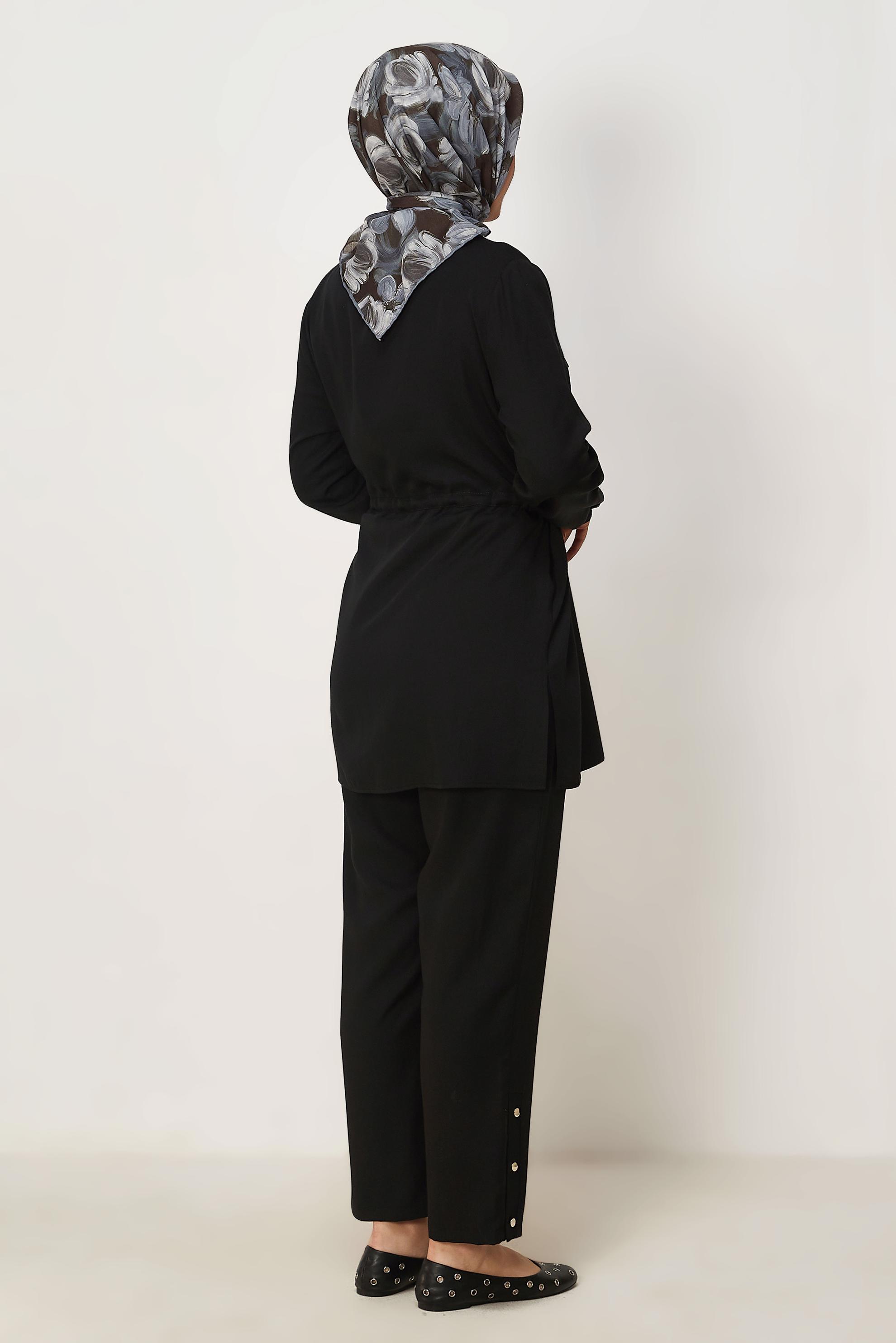Tesettür giyim SİYAH PANTOLONLU LYOCELL TAKIM 46429