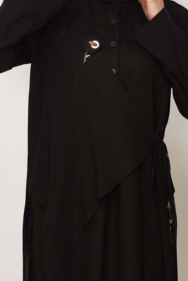 Hijab clothing BLACK ASYMMETRICAL CUT LINEN PANTSUIT 46437 - ALVİNA