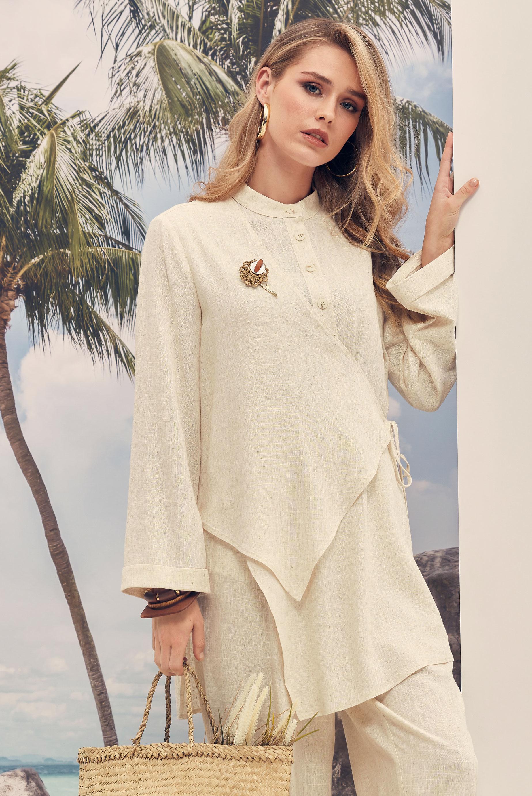 Hijab-Kleidung BEIGE HOSENANZUG AUS LEINEN 46437