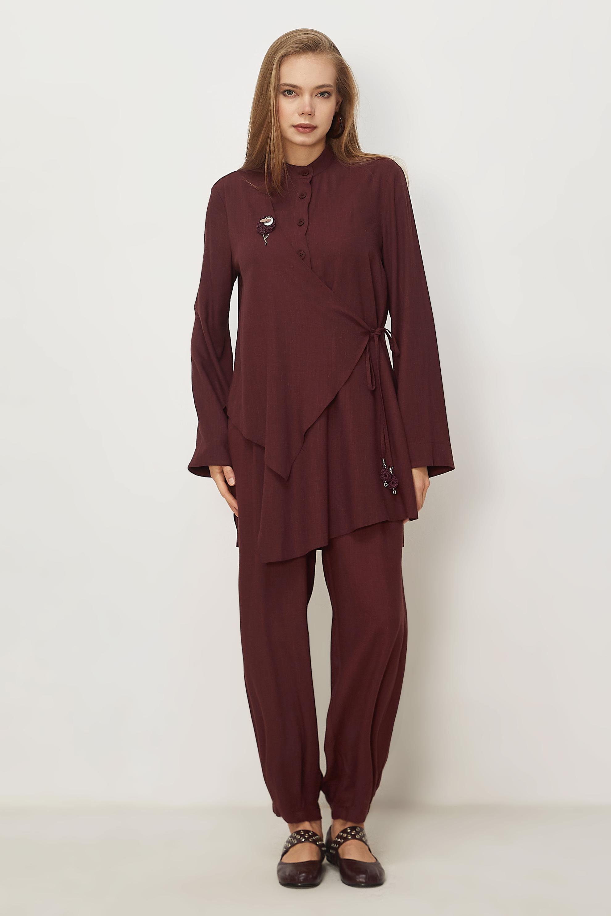 Hijab clothing BEIGE ASYMMETRICAL CUT LINEN PANTSUIT 46437