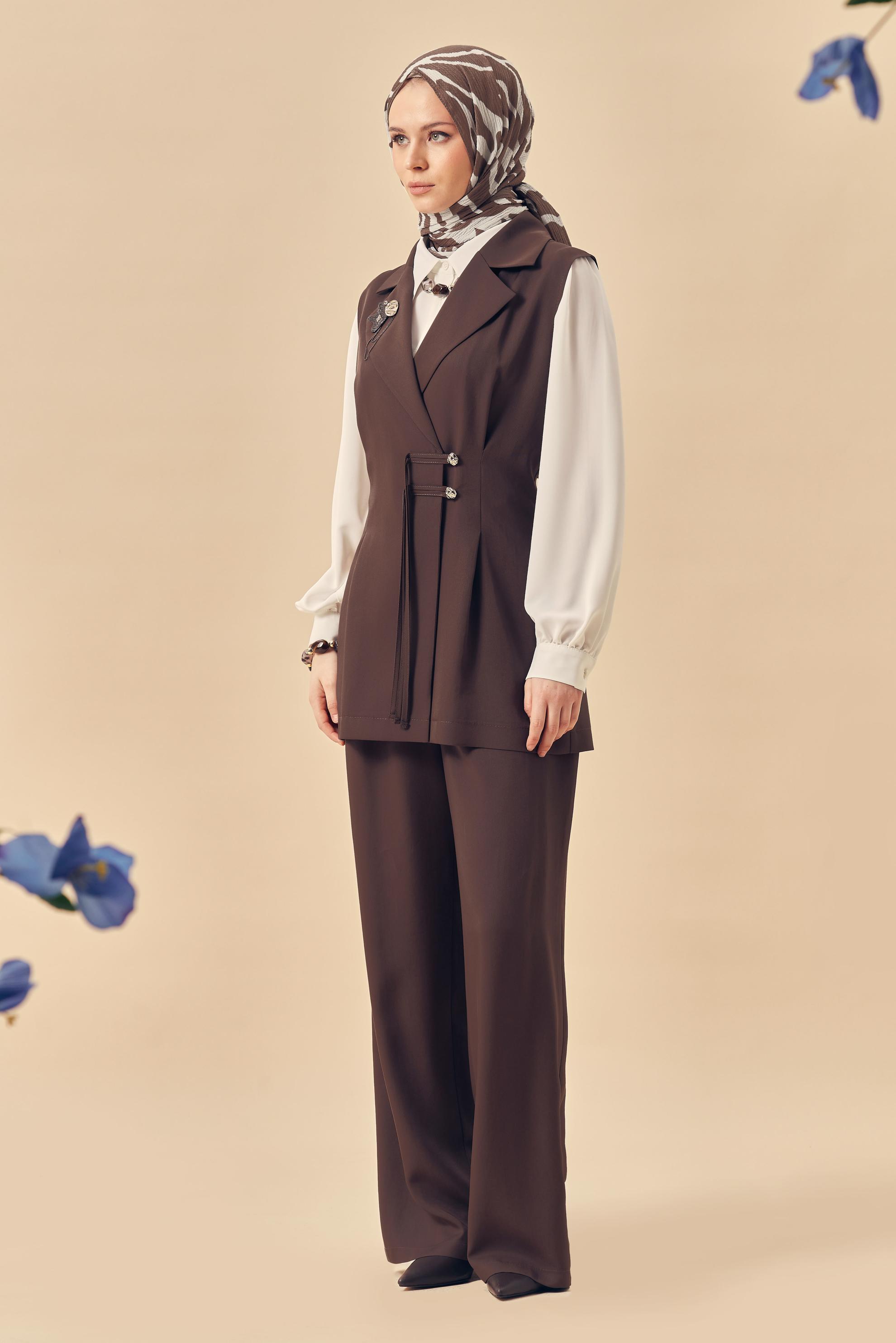 Hijab clothing BROWN PANTSUIT WITH VEST 46440