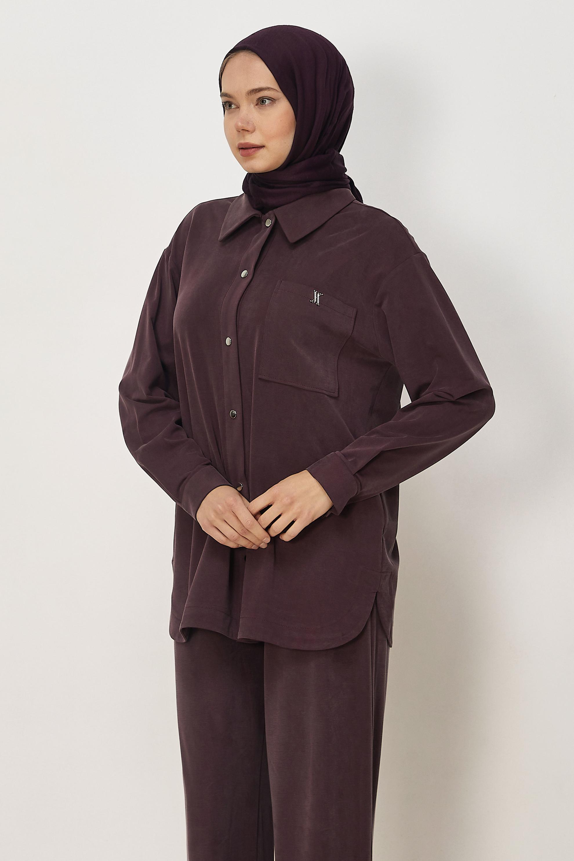 Tesettür giyim BORDO PANTOLONLU MODAL TAKIM 46450