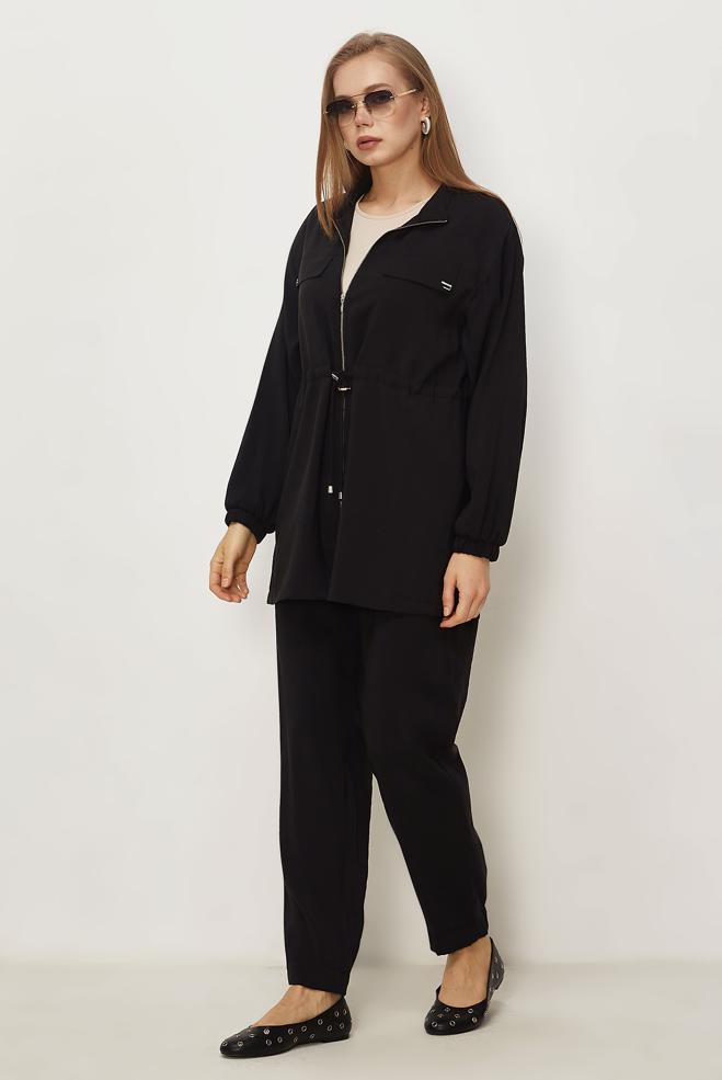 Hijab clothing BLACK SMOCKED WAIST MODAL PANTSUIT 46459 - ALVİNA