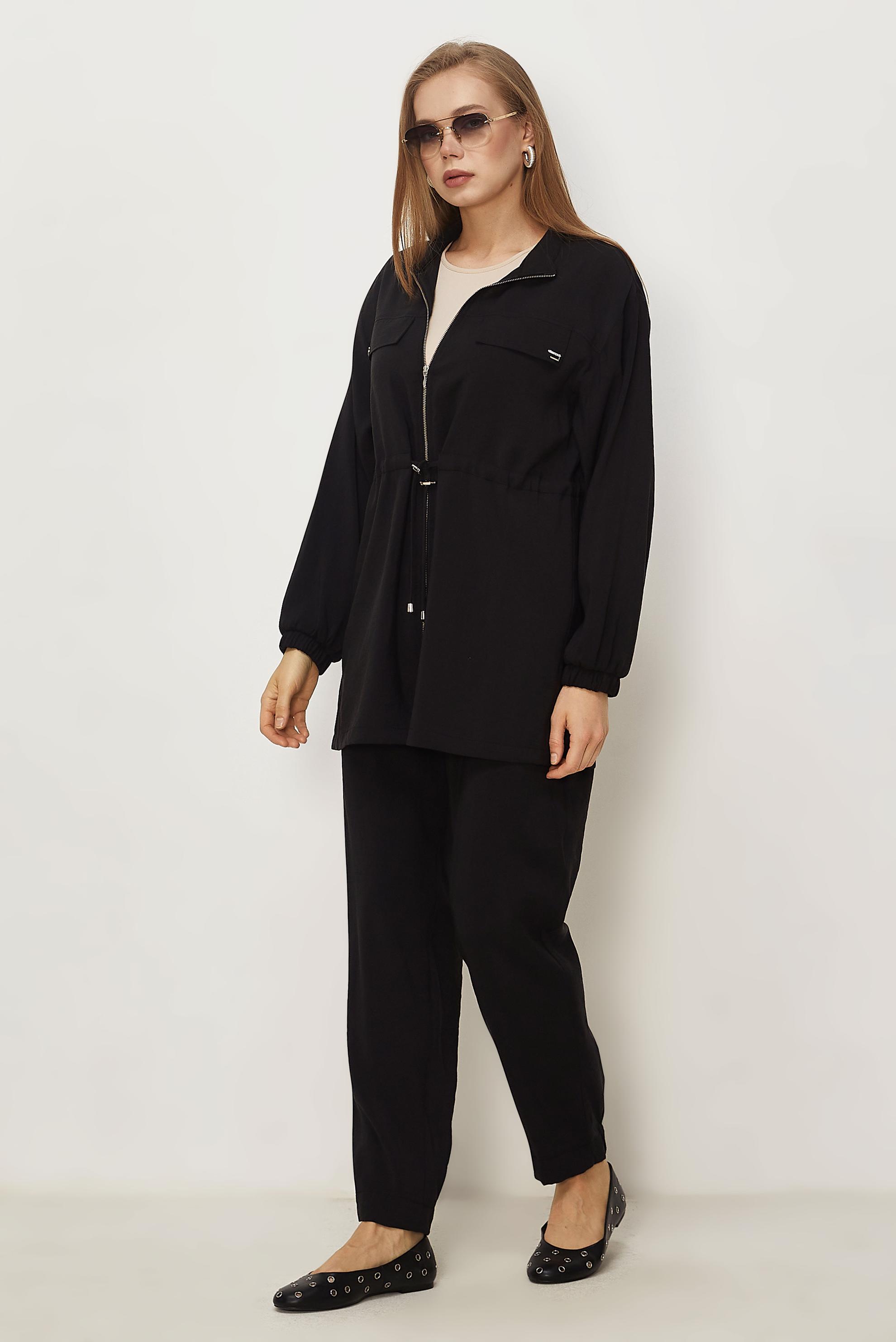 Hijab clothing BLACK SMOCKED WAIST MODAL PANTSUIT 46459