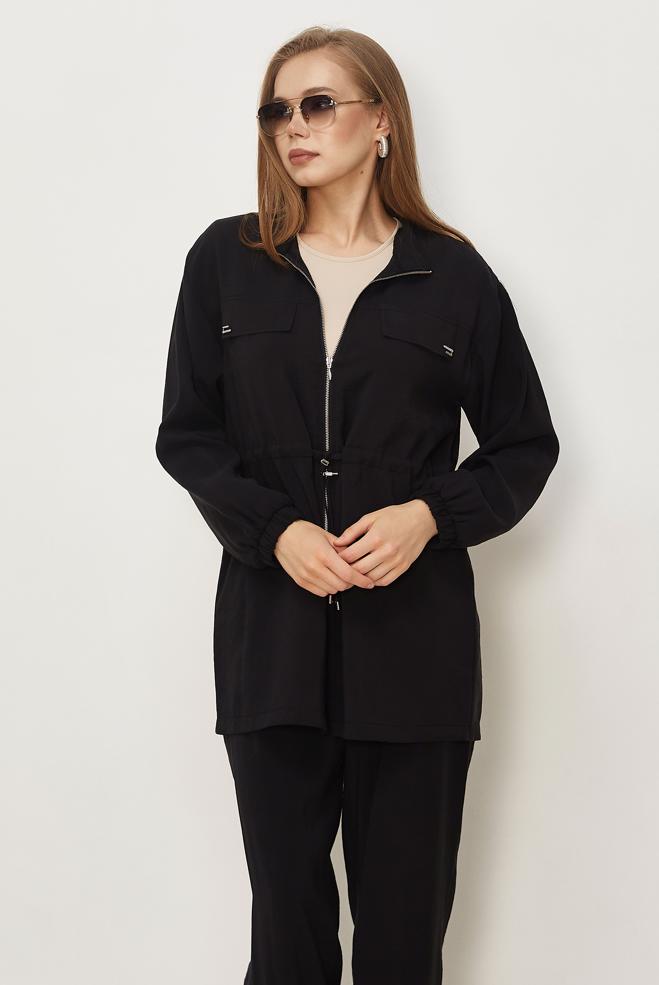 Hijab clothing BLACK SMOCKED WAIST MODAL PANTSUIT 46459 - ALVİNA