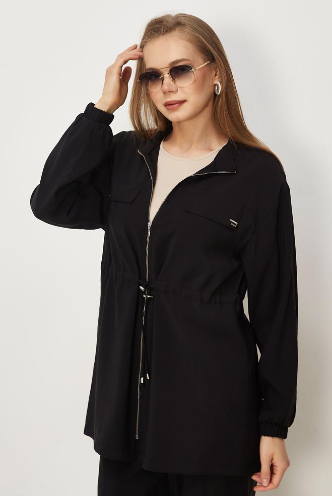 Hijab clothing BLACK SMOCKED WAIST MODAL PANTSUIT 46459 - ALVİNA