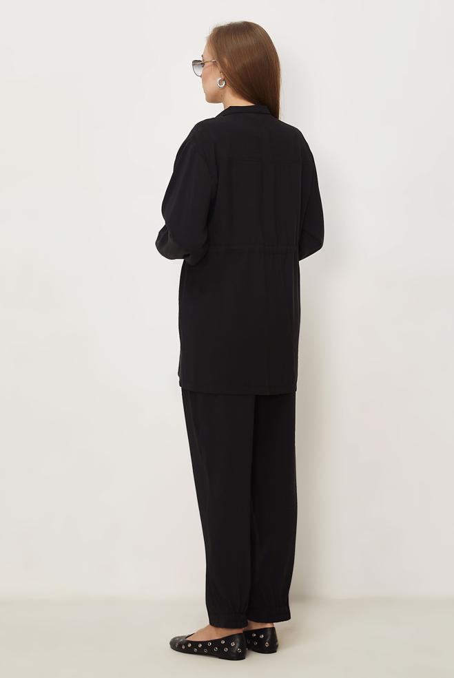 Hijab clothing BLACK SMOCKED WAIST MODAL PANTSUIT 46459 - ALVİNA