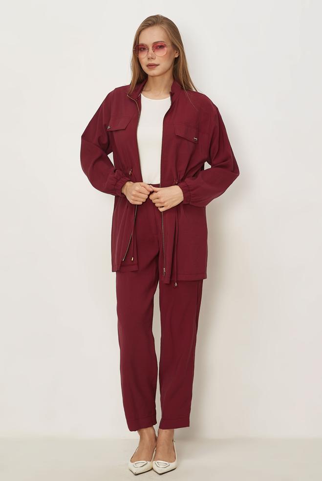 Hijab clothing BEIGE SMOCKED WAIST MODAL PANTSUIT 46459 - ALVİNA