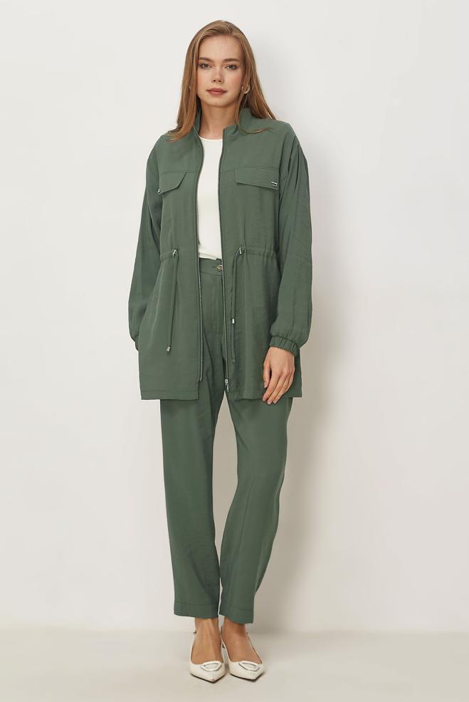 Hijab clothing KHAKI SMOCKED WAIST MODAL PANTSUIT 46459 - ALVİNA