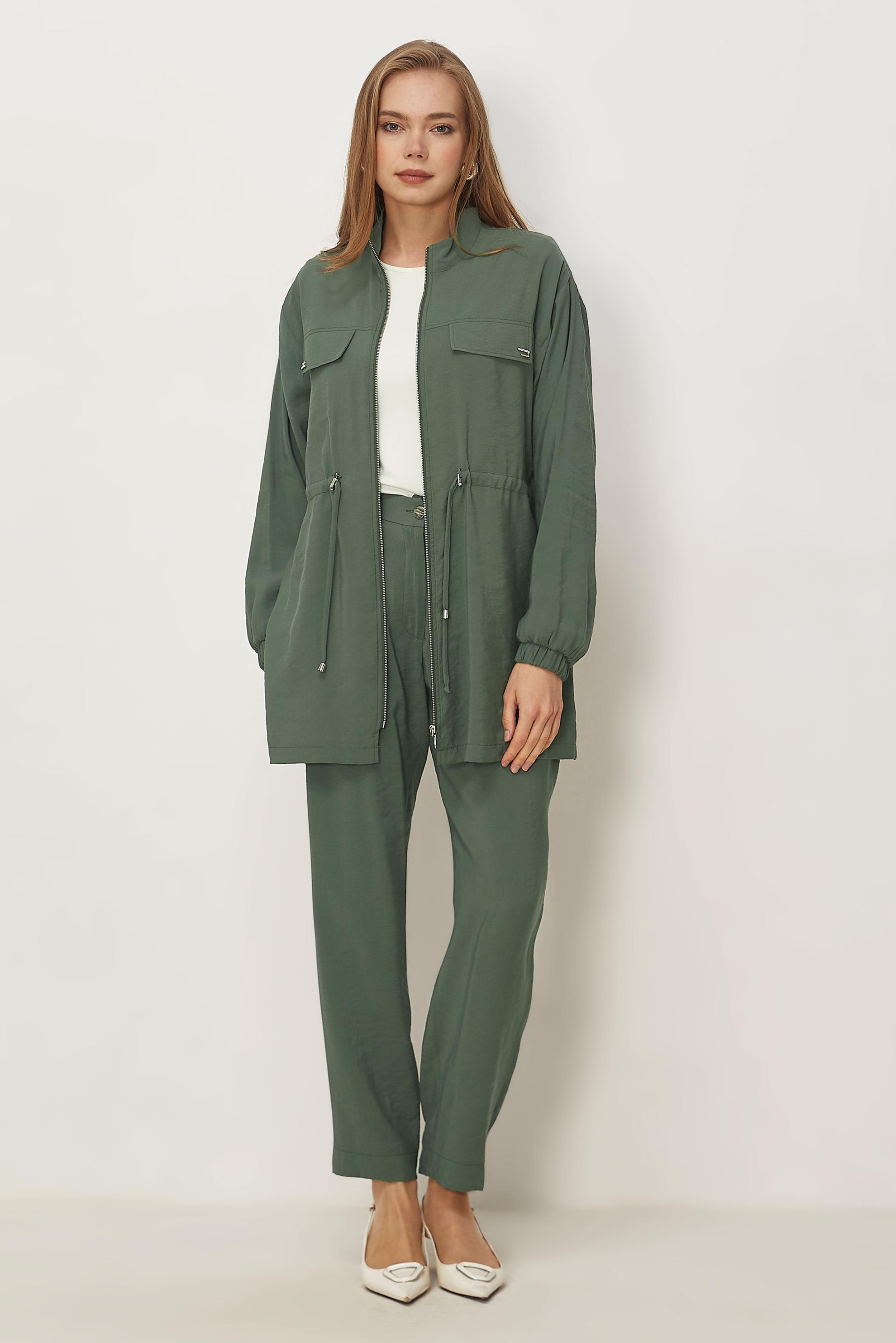 Hijab clothing KHAKI SMOCKED WAIST MODAL PANTSUIT 46459