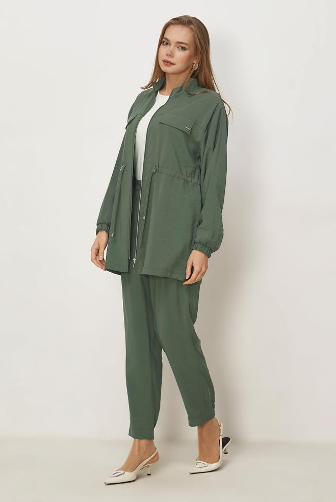 Hijab clothing KHAKI SMOCKED WAIST MODAL PANTSUIT 46459 - ALVİNA