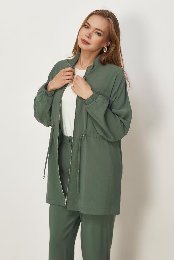 Hijab clothing KHAKI SMOCKED WAIST MODAL PANTSUIT 46459 - ALVİNA