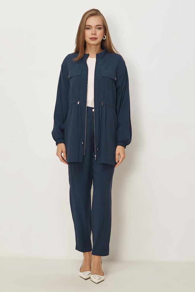 Hijab clothing NAVY BLUE SMOCKED WAIST MODAL PANTSUIT 46459 - ALVİNA