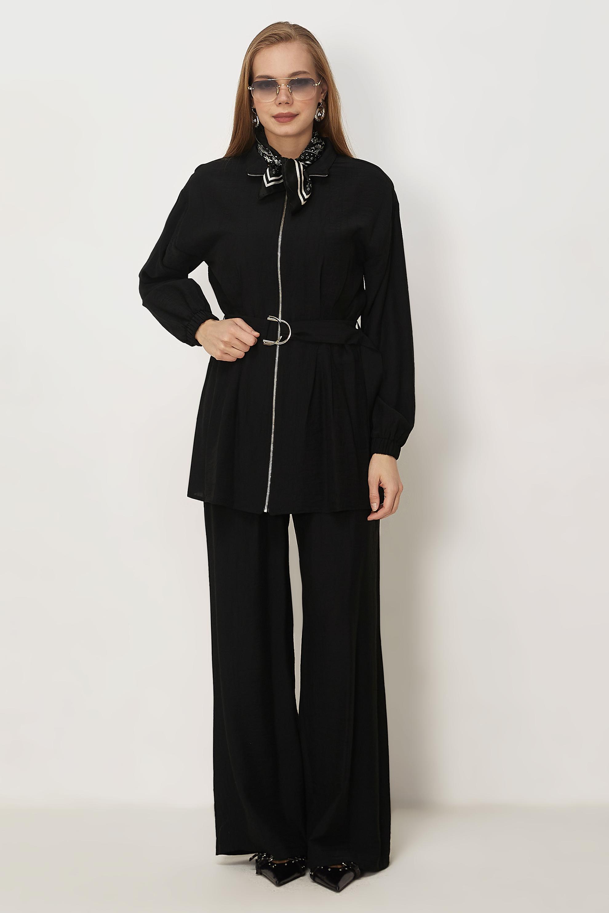 Hijab-Kleidung SCHWARZ HOSENANZUG MIT GÜRTEL 46486