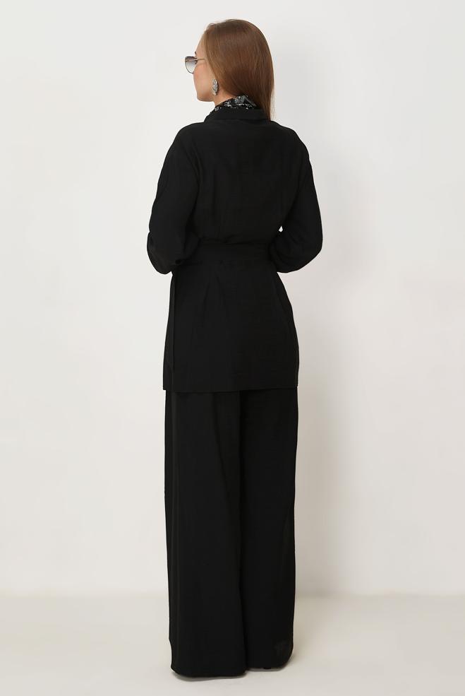 Hijab-Kleidung SCHWARZ HOSENANZUG MIT GÜRTEL 46486 - ALVİNA