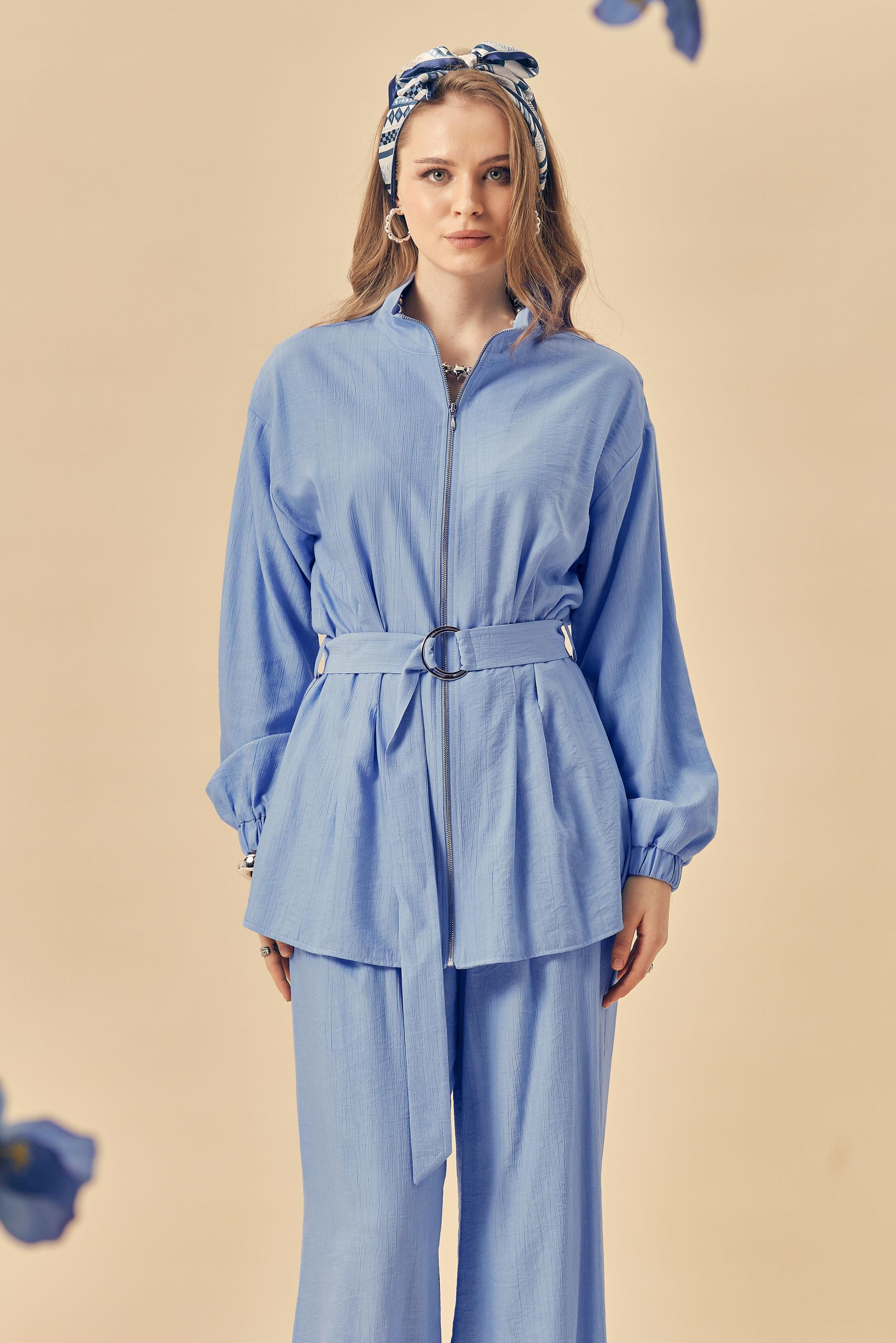 Hijab-Kleidung BLAU HOSENANZUG MIT GÜRTEL 46486