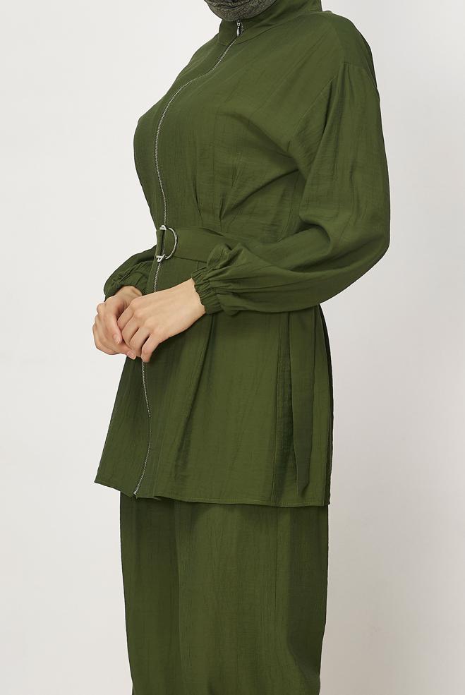Hijab-Kleidung KHAKI HOSENANZUG MIT GÜRTEL 46486 - ALVİNA