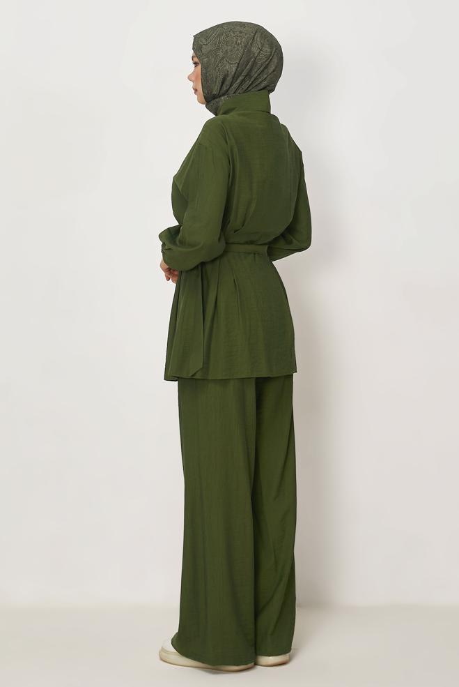 Hijab-Kleidung KHAKI HOSENANZUG MIT GÜRTEL 46486 - ALVİNA