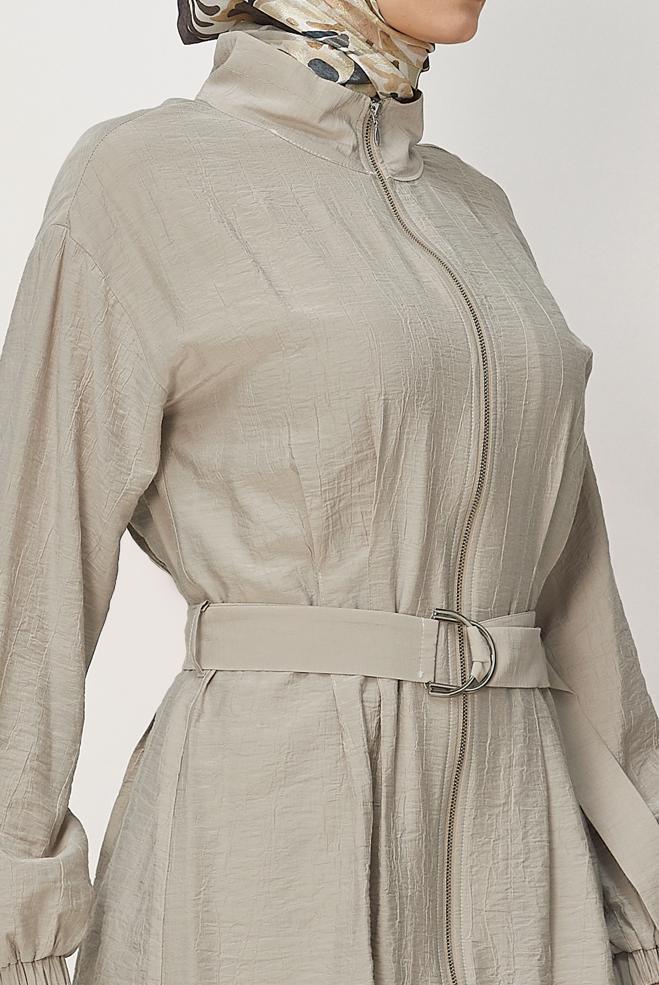 Hijab-Kleidung BEIGE HOSENANZUG MIT GÜRTEL 46486 - ALVİNA