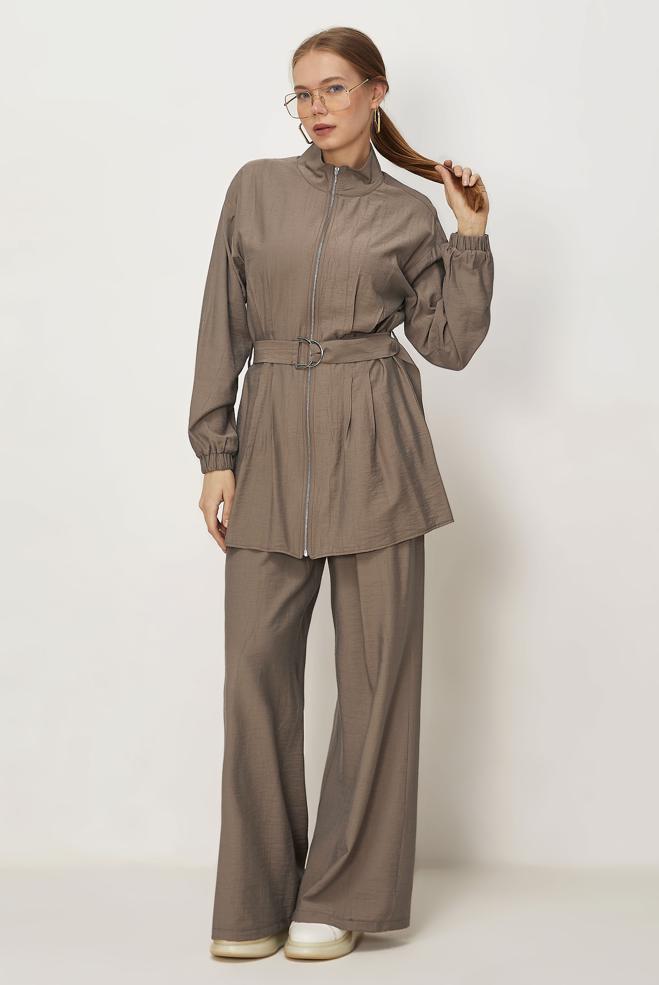 Hijab-Kleidung NERZ HOSENANZUG MIT GÜRTEL 46486 - ALVİNA