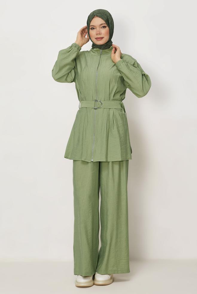 Hijab-Kleidung GRÜN HOSENANZUG MIT GÜRTEL 46486 - ALVİNA