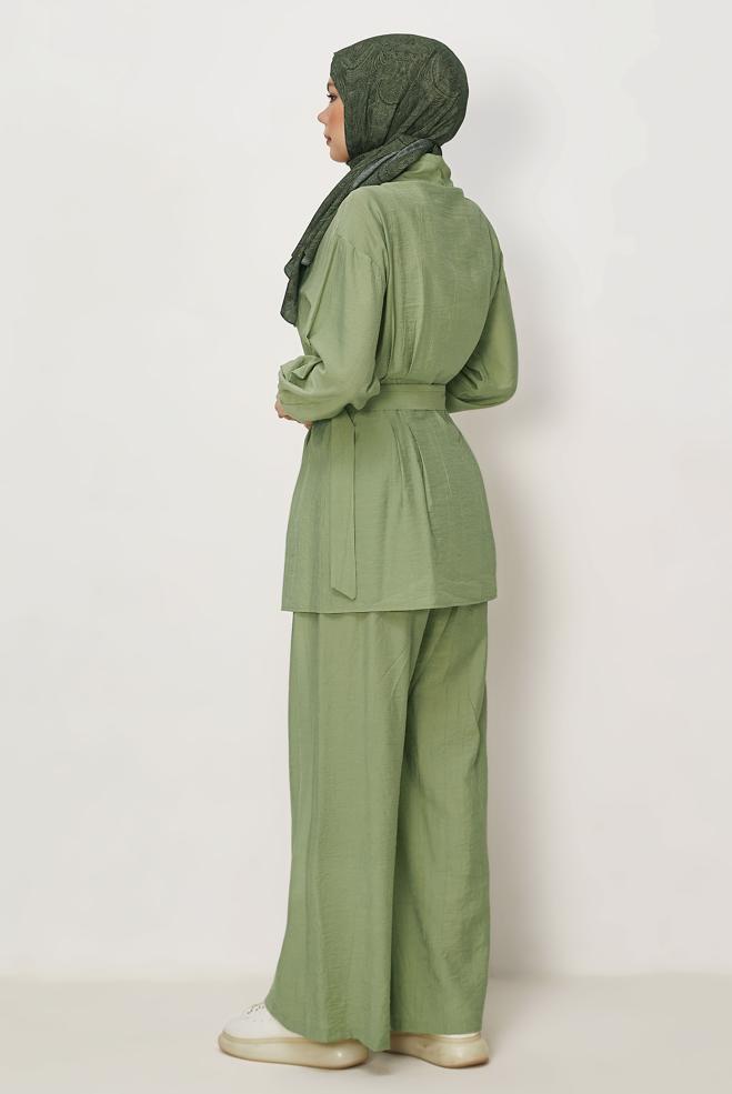 Hijab-Kleidung GRÜN HOSENANZUG MIT GÜRTEL 46486 - ALVİNA