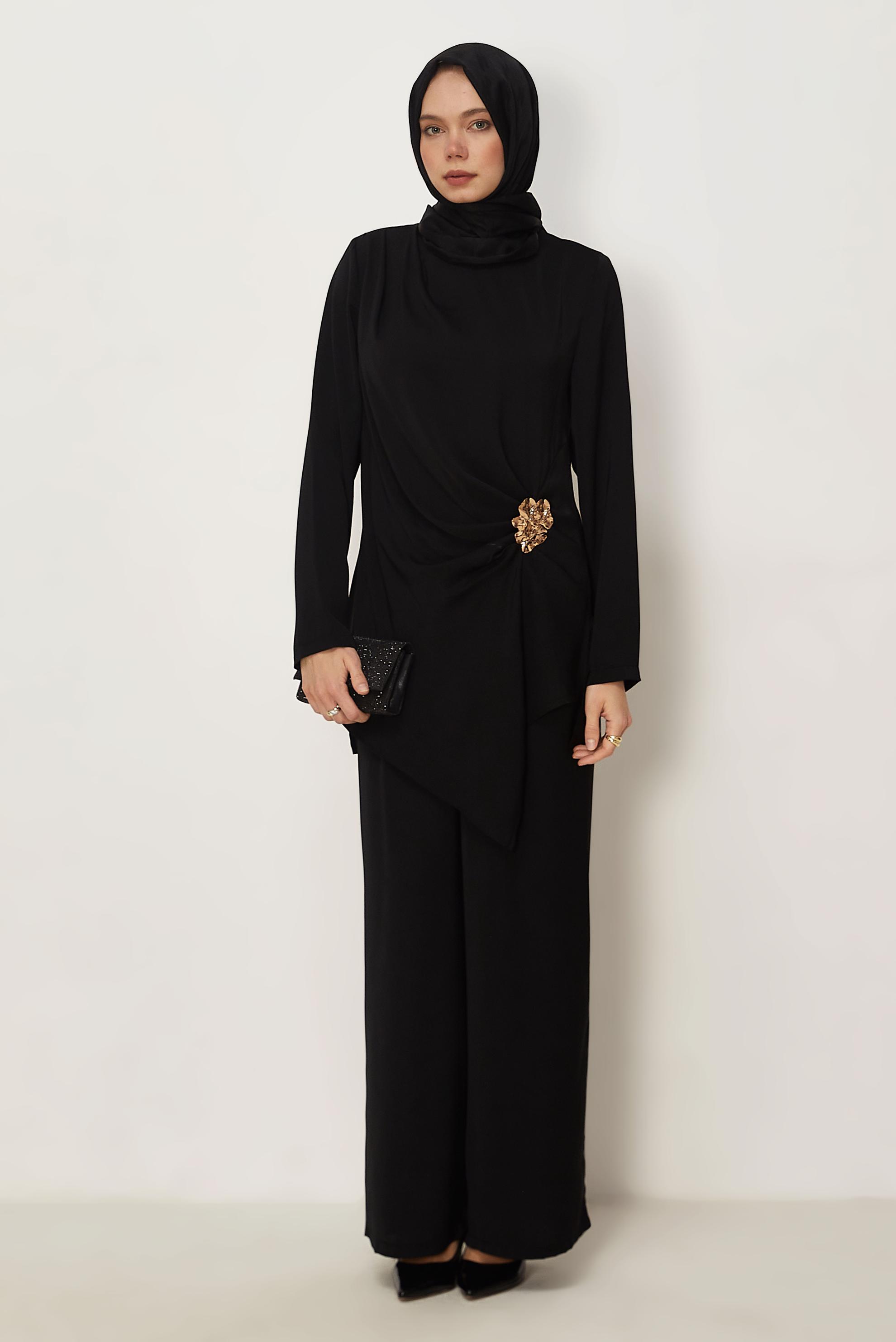 Vêtements hijab NOIR ENSEMBLE PANTALON EN SATIN 46487