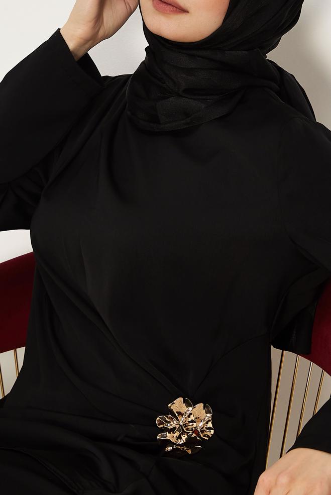 Hijab clothing BLACK SATIN PANTSUIT 46487 - ALVİNA