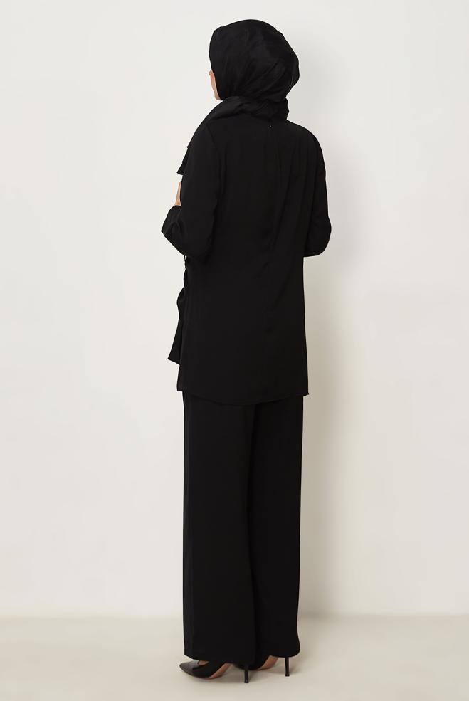 Hijab clothing BLACK SATIN PANTSUIT 46487 - ALVİNA