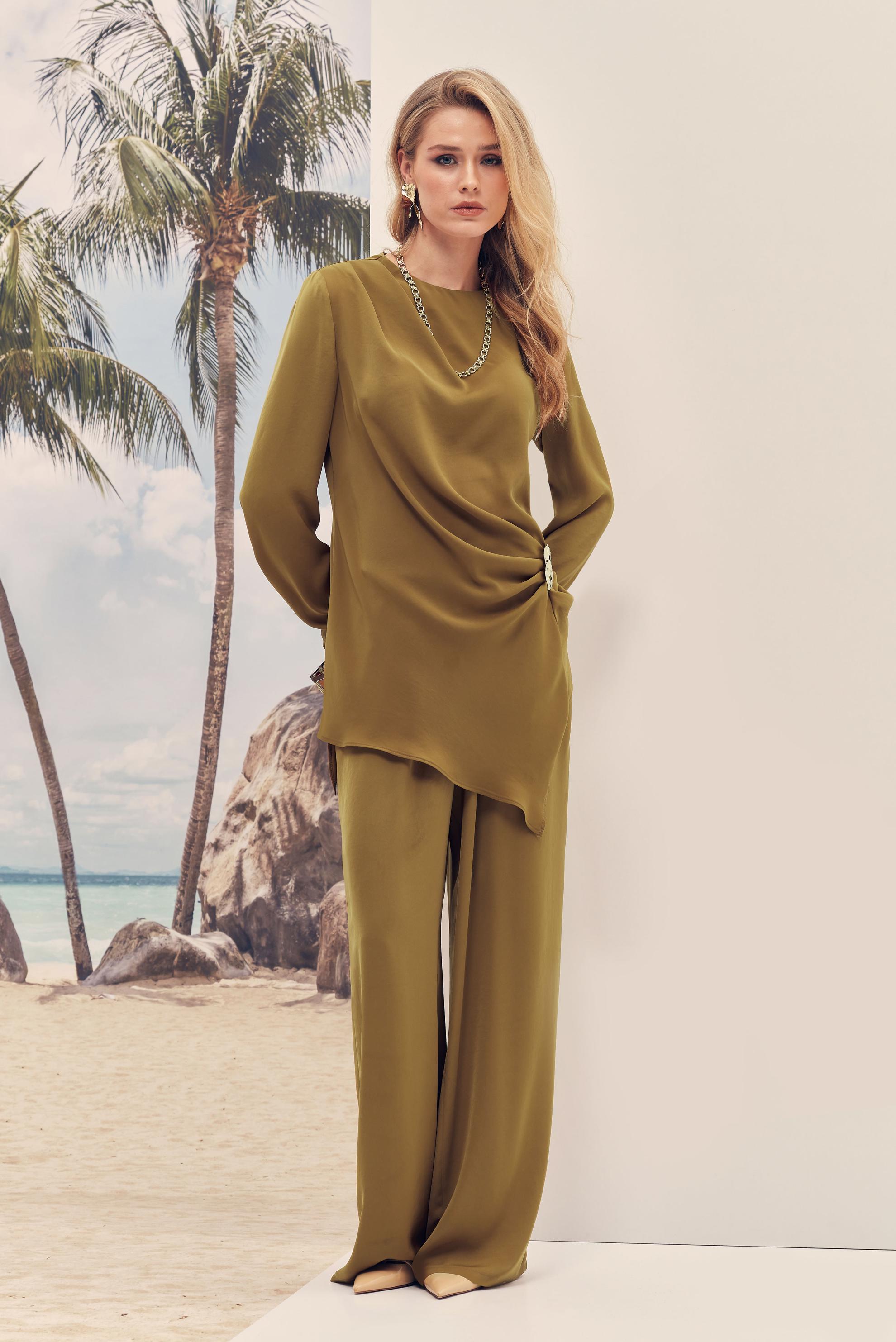 Hijab-Kleidung GELB SATIN-HOSENANZUG 46487