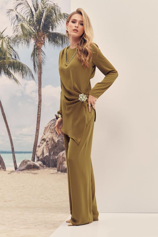 Hijab-Kleidung GELB SATIN-HOSENANZUG 46487 - ALVİNA