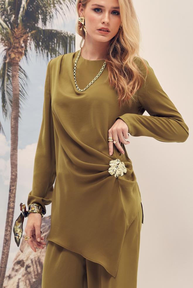 Hijab-Kleidung GELB SATIN-HOSENANZUG 46487 - ALVİNA