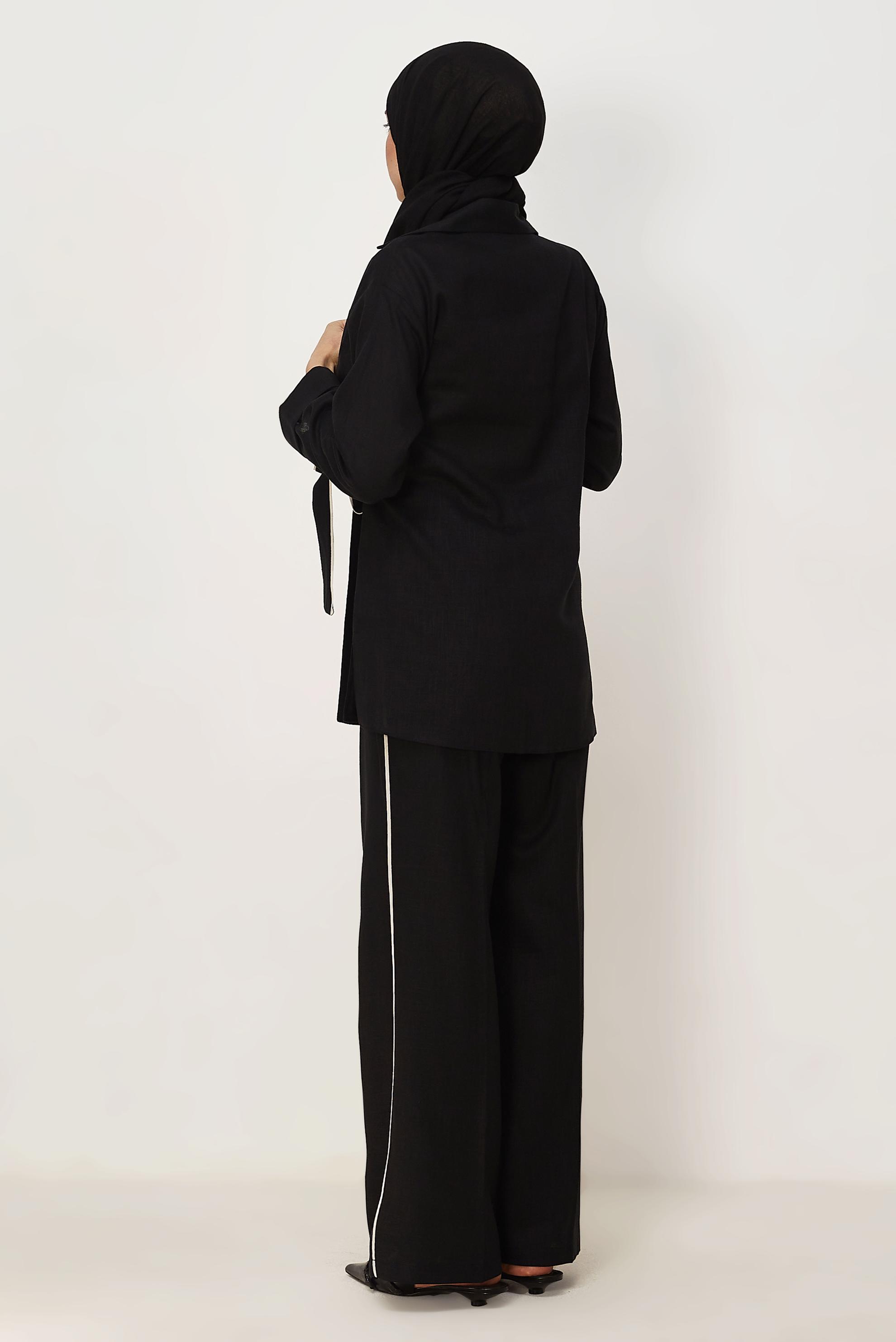 Vêtements hijab NOIR ENSEMBLE PANTALON EN LIN NOUÉ 46607