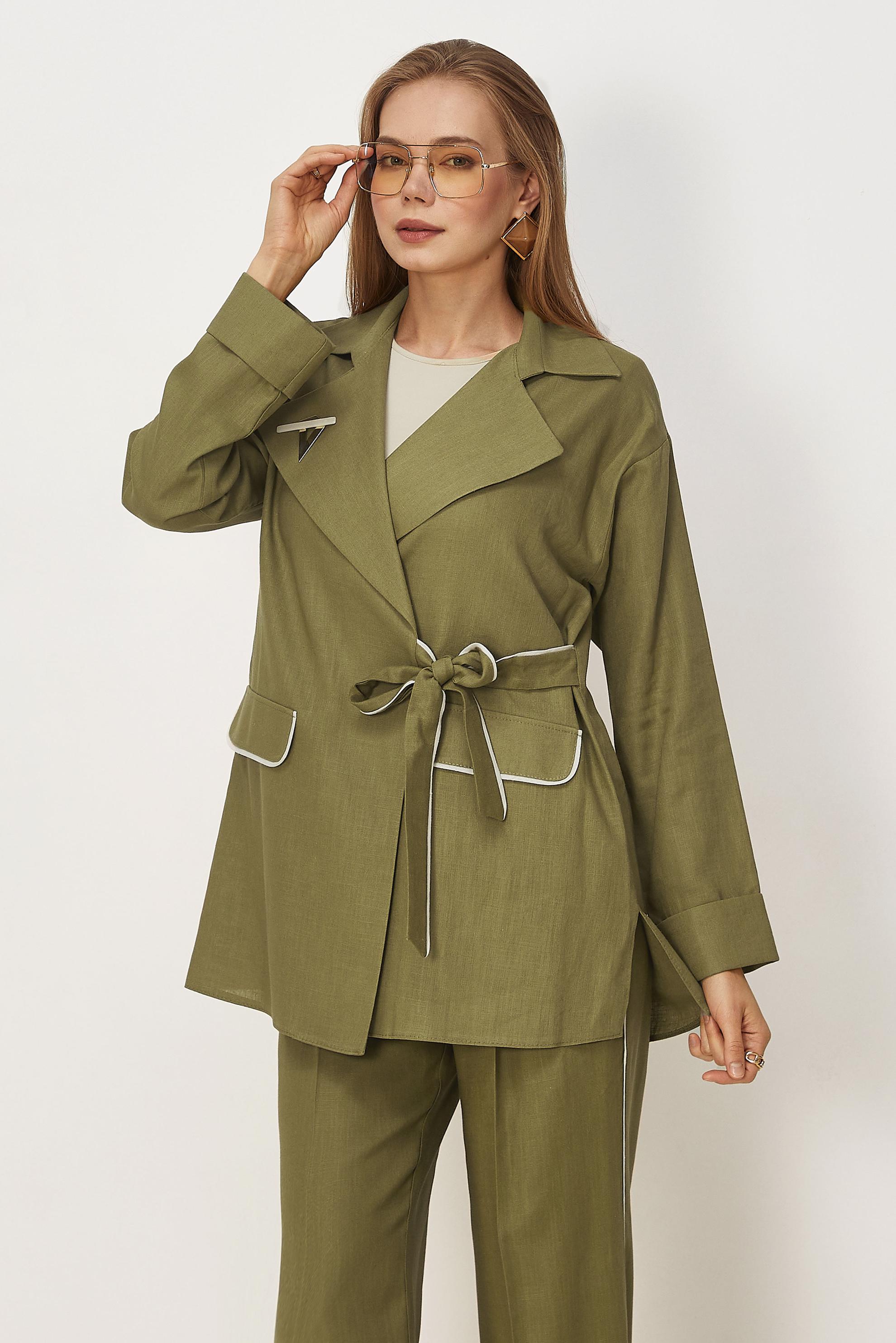 Vêtements hijab BEIGE ENSEMBLE PANTALON EN LIN NOUÉ 46607