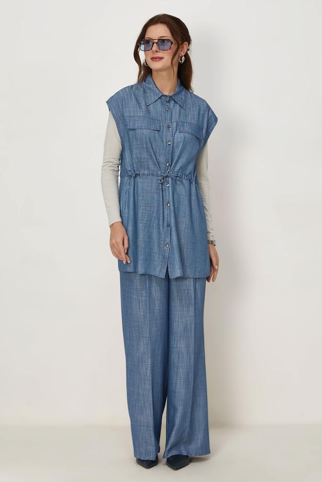 Tesettür giyim MAVİ 46608 DENIM KOT 2Lİ PANT.TK. 38-44 - ALVİNA