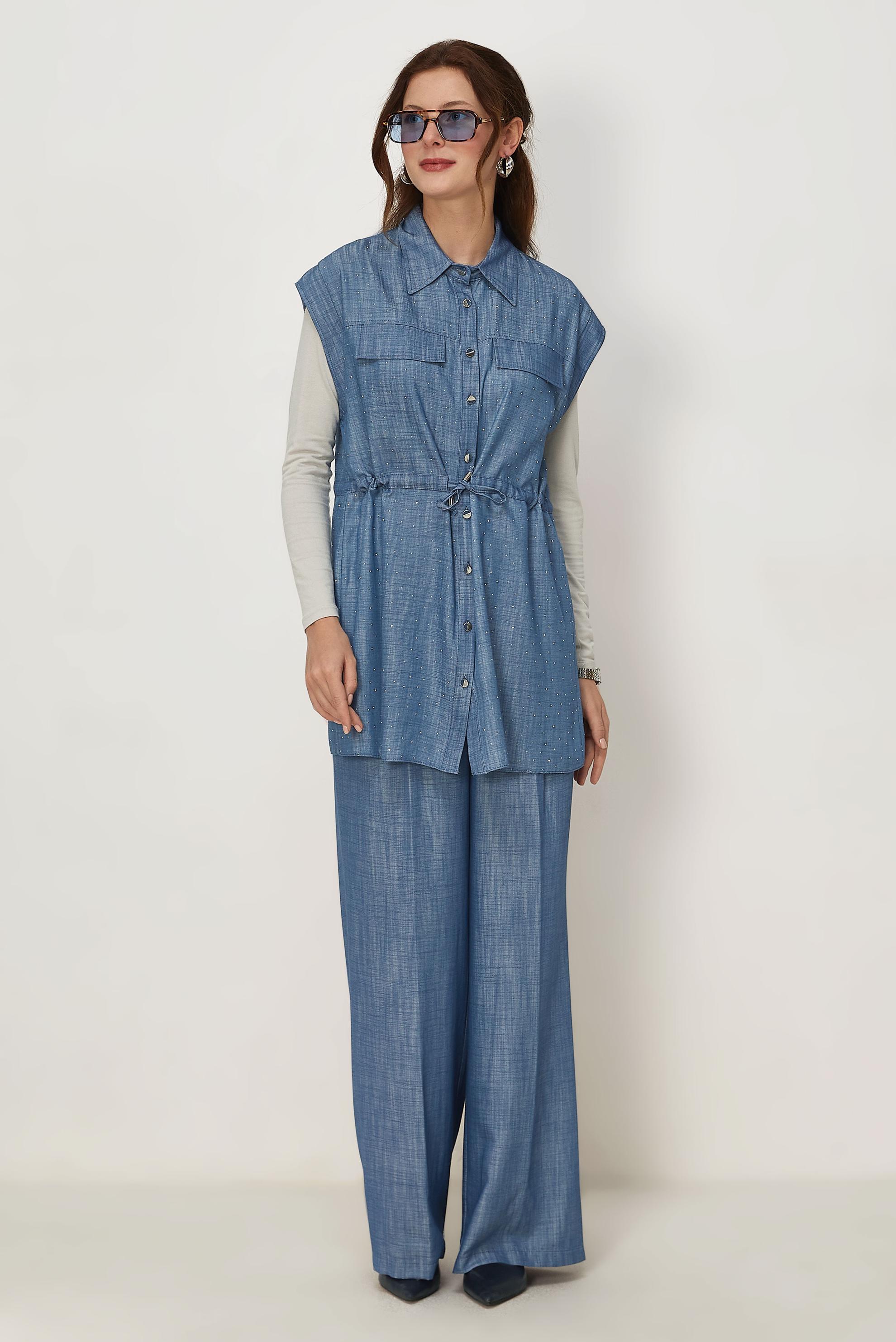 Tesettür giyim MAVİ 46608 DENIM KOT 2Lİ PANT.TK. 38-44