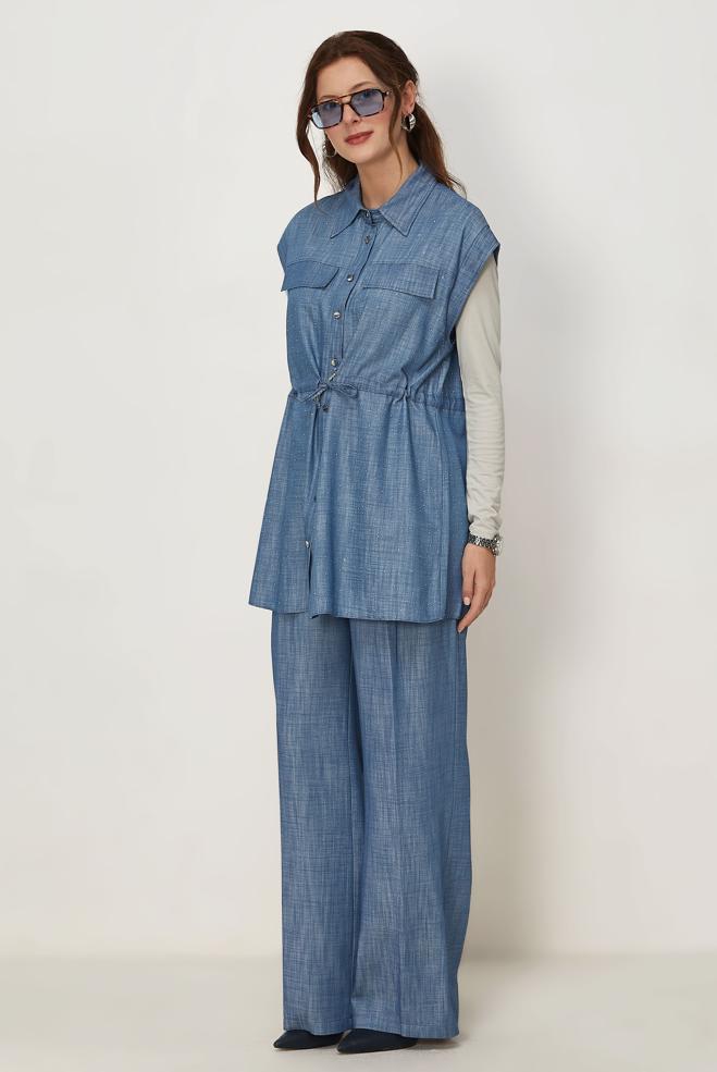 Tesettür giyim MAVİ 46608 DENIM KOT 2Lİ PANT.TK. 38-44 - ALVİNA