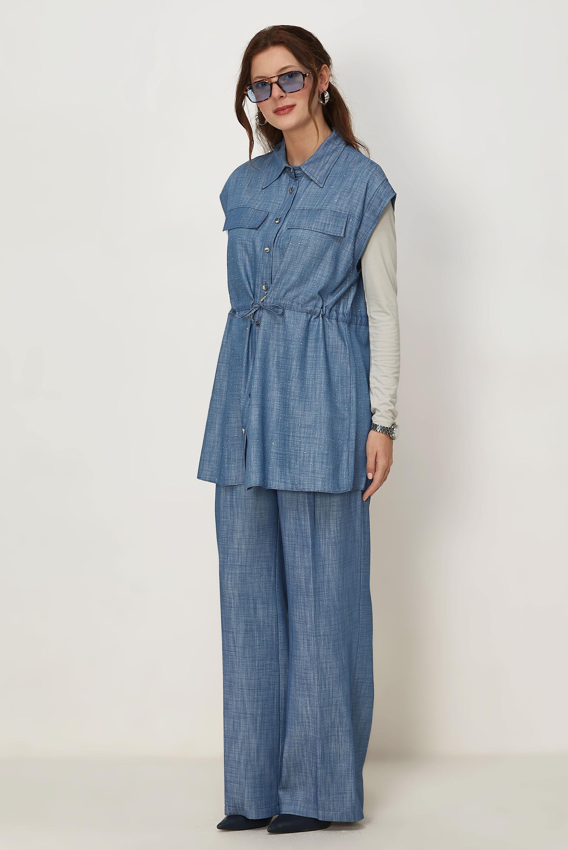 Tesettür giyim MAVİ 46608 DENIM KOT 2Lİ PANT.TK. 38-44